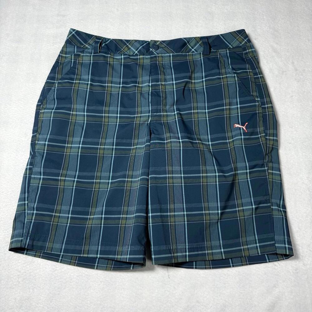 Puma Golf Shorts Mens Size 36 Performance Dry Cell Sport Lifestyle Plaid Blue